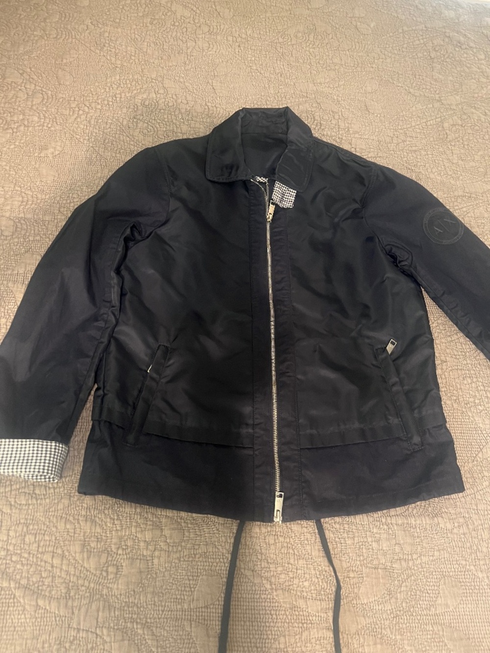 Armani Exchange Casual Navy Windbreaker Zippered Jacket S/P with Gingham Trim
